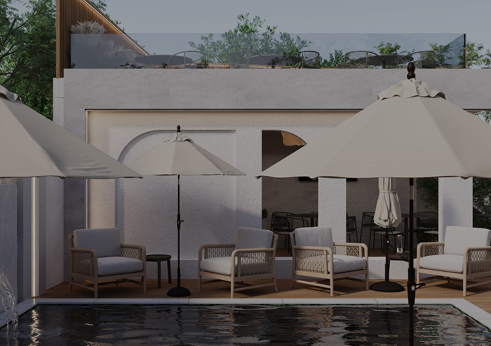 architecture in Tirana, architecture in Albania, modern architecture, architecture studio Albania, landscape architecture, outdoor design, terrace design, rooftop terrace, bar and pool design, landscape oasis, garden terrace, urban oasis, modern courtyard design, minimal design, Mediterranean style, natural materials, contemporary architecture, sustainable design, studio arkitekture Shqipëri, projekt arkitekture Tiranë, dizajn peizazhi modern