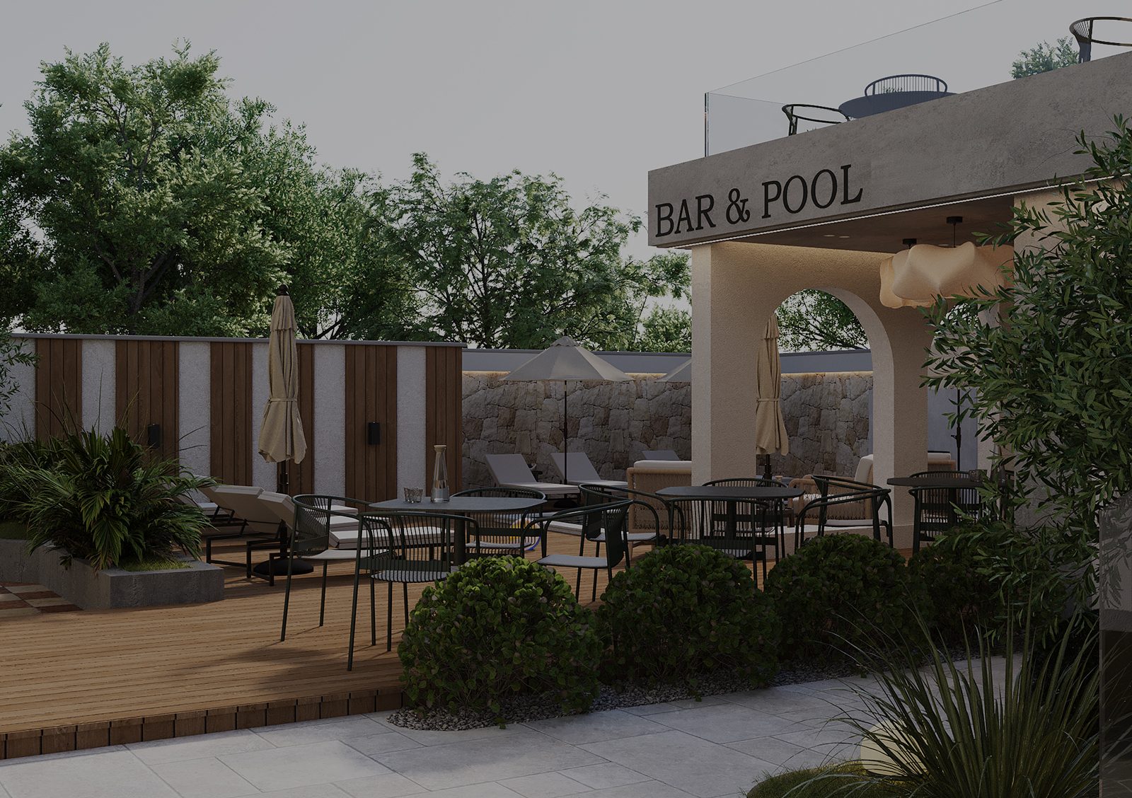 architecture in Tirana, architecture in Albania, modern architecture, architecture studio Albania, landscape architecture, outdoor design, terrace design, rooftop terrace, bar and pool design, landscape oasis, garden terrace, urban oasis, modern courtyard design, minimal design, Mediterranean style, natural materials, contemporary architecture, sustainable design, studio arkitekture Shqipëri, projekt arkitekture Tiranë, dizajn peizazhi modern