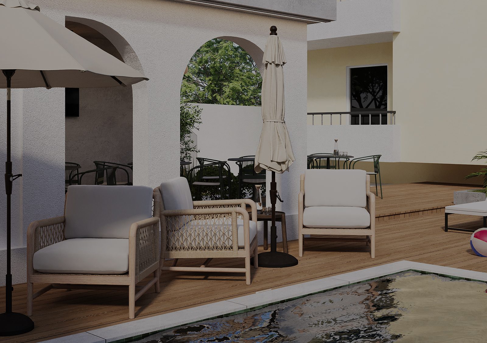 architecture in Tirana, architecture in Albania, modern architecture, architecture studio Albania, landscape architecture, outdoor design, terrace design, rooftop terrace, bar and pool design, landscape oasis, garden terrace, urban oasis, modern courtyard design, minimal design, Mediterranean style, natural materials, contemporary architecture, sustainable design, studio arkitekture Shqipëri, projekt arkitekture Tiranë, dizajn peizazhi modern